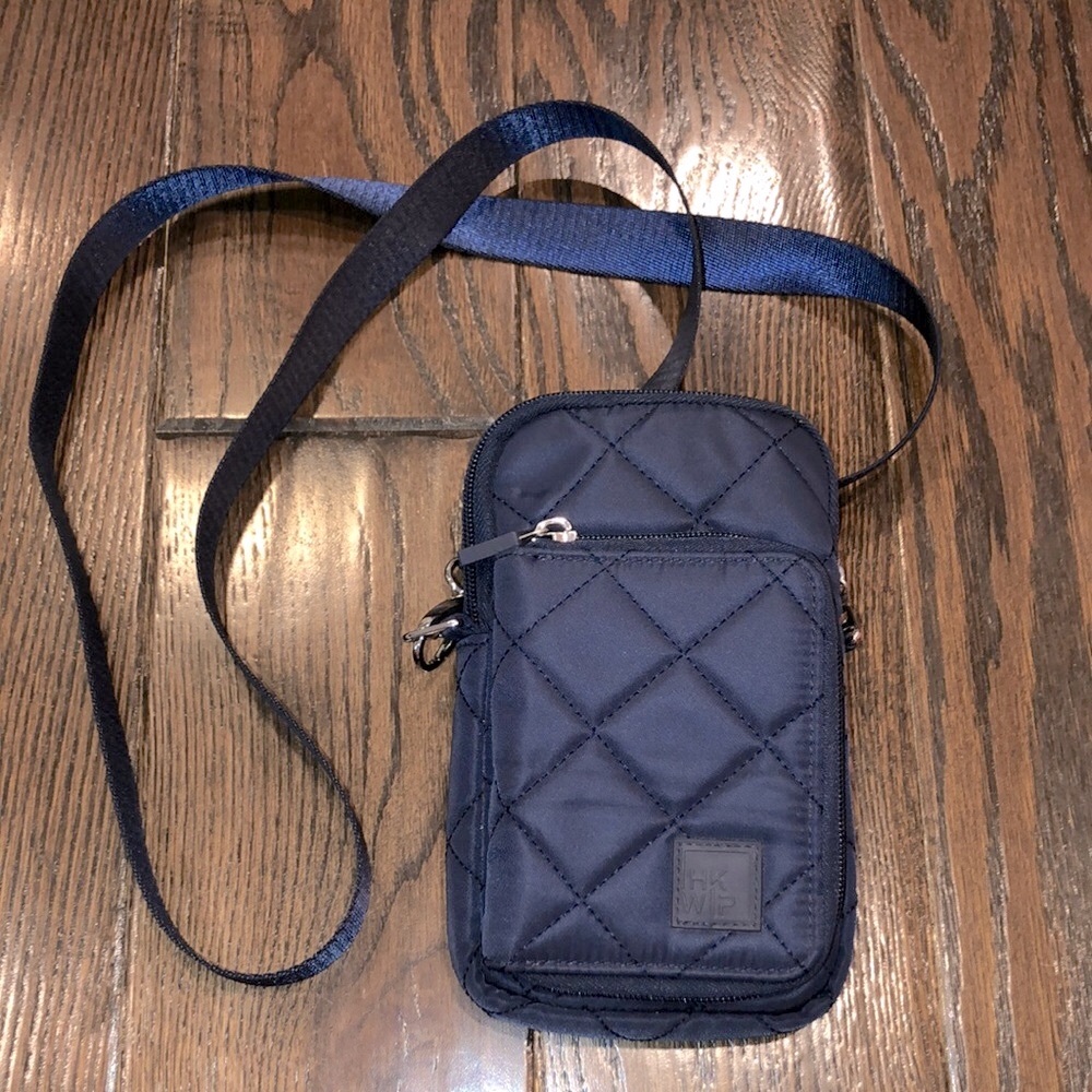 HKWP navy blue quilted crossbody wallet bag